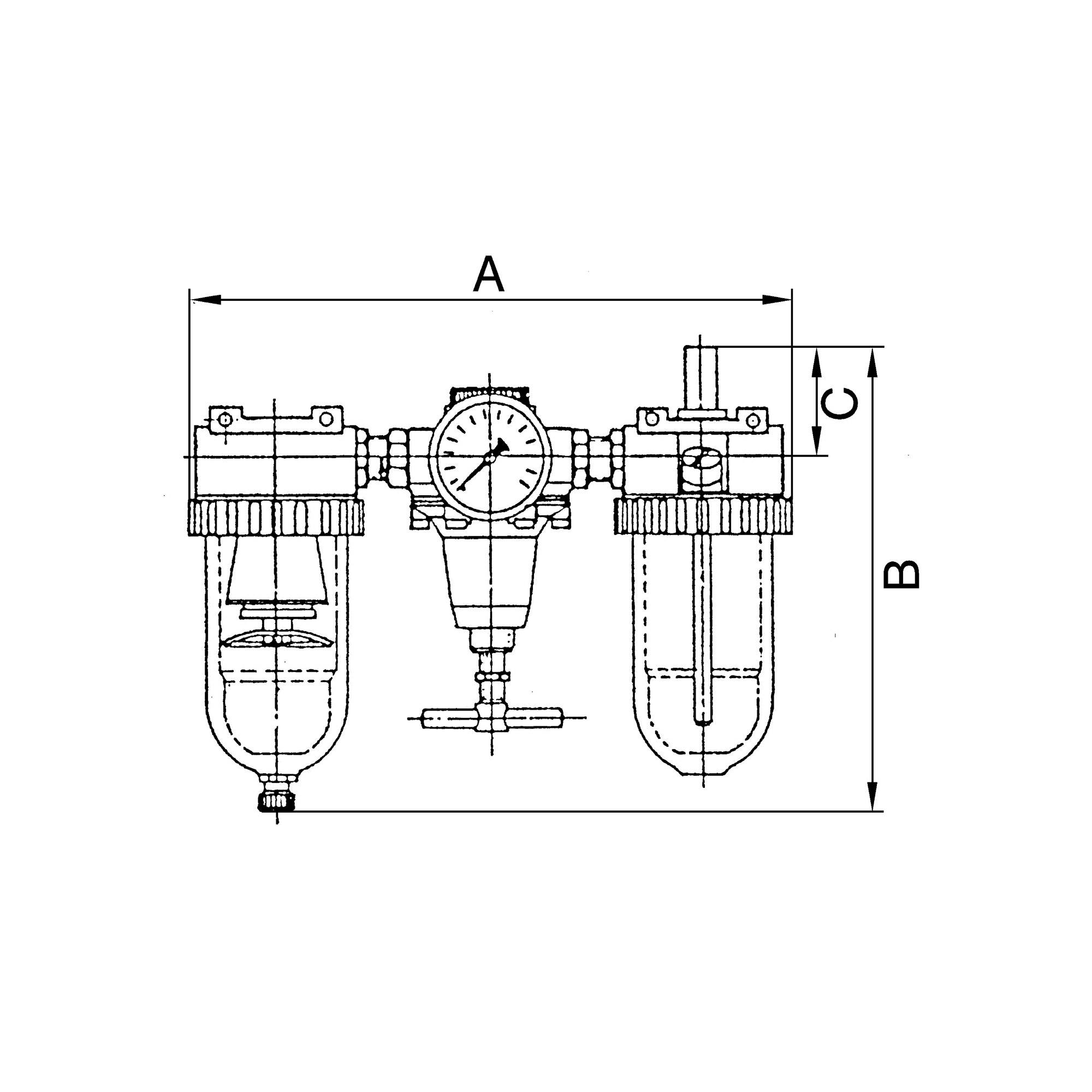 RIEGLER Wartungseinheit 3-tlg. »Standard« mit Polycarbonatbehälter, BG 3, G 1/2, Eingangsdruck max. 16 bar, Regelbereich-1