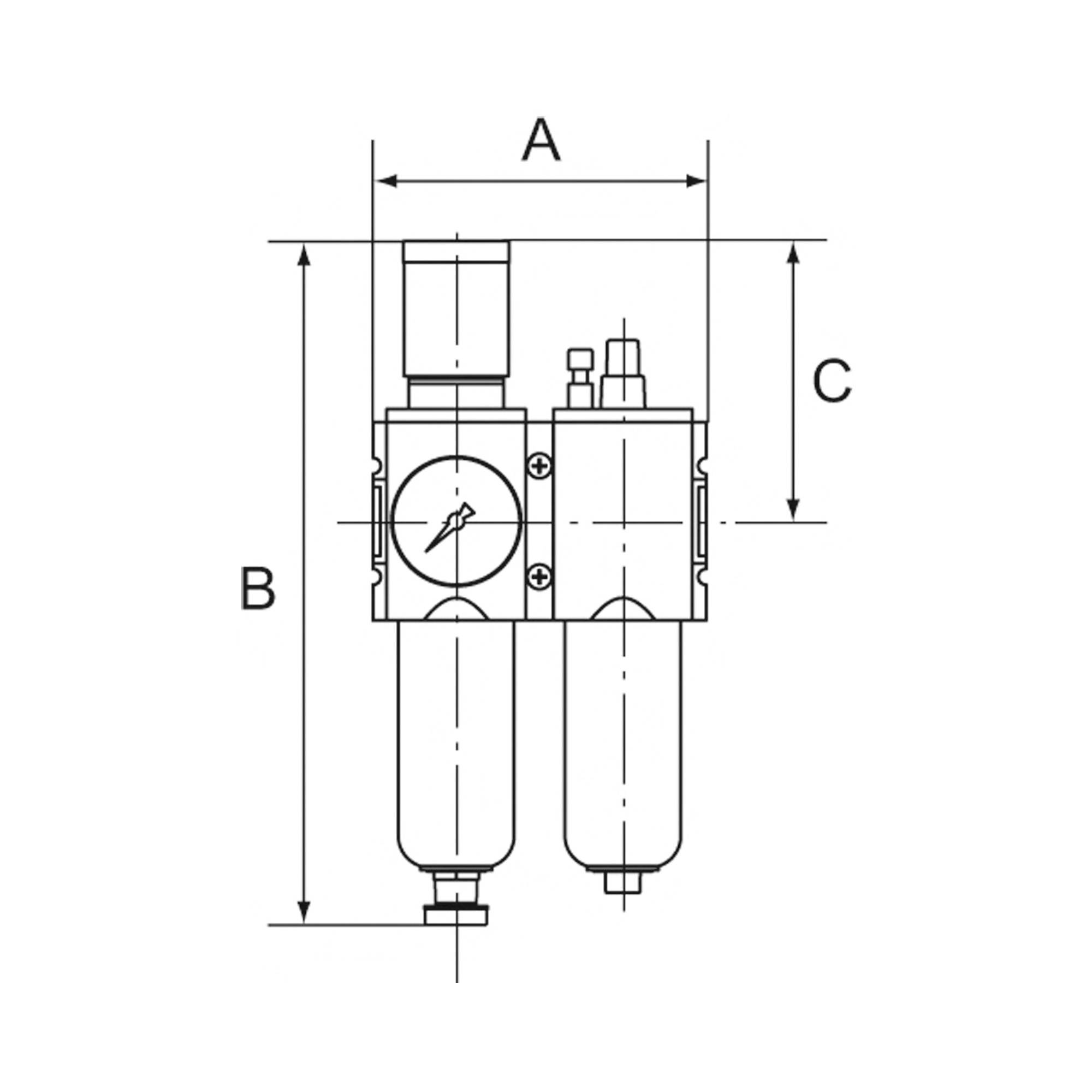 RIEGLER Wartungseinheit 2-tlg. »FUTURA-mini«, Metallbehälter, Kompaktmano, BG 0, G 1/4, PE 1,5-12 bar, Regelbereich 0,5--1