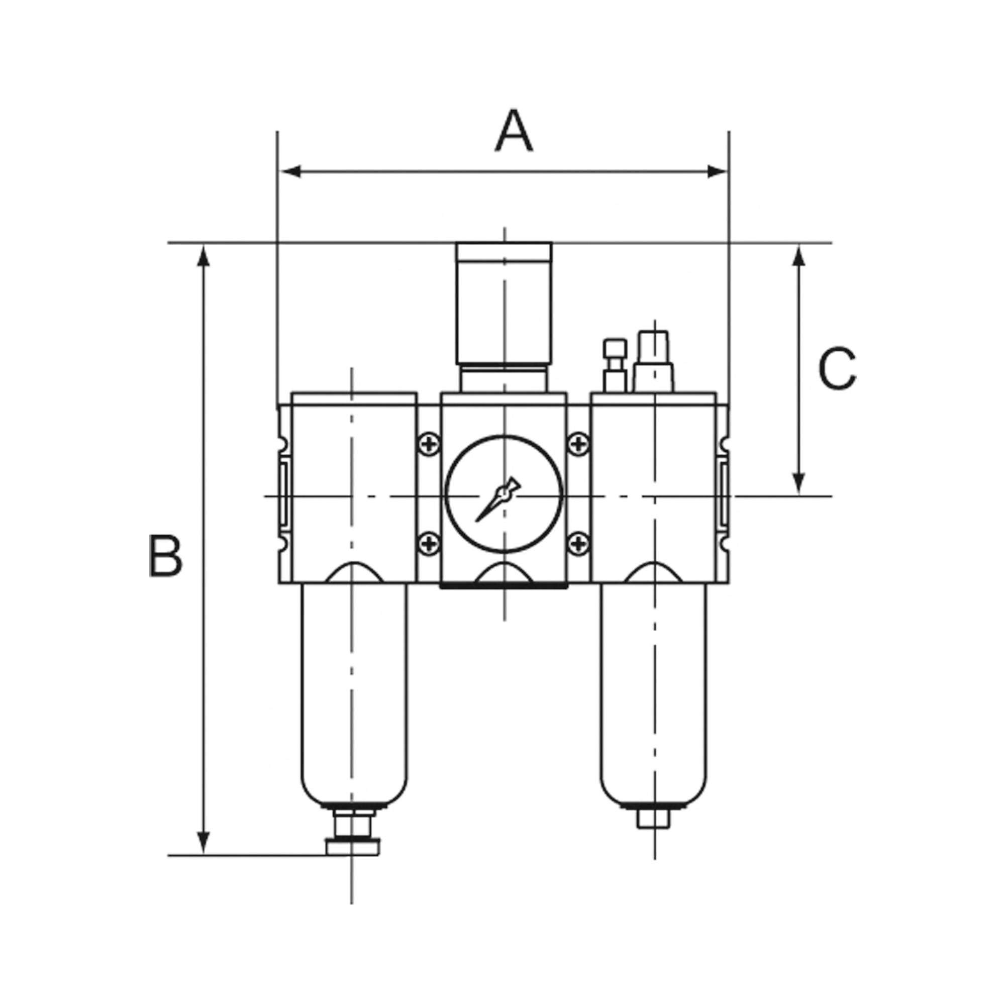 RIEGLER Wartungseinheit 3-tlg. »FUTURA-mini«, PC-Behälter, Standardmano, BG 0, G 1/4, PE 1,5 - 12 bar, Regelbereich 0,1--2