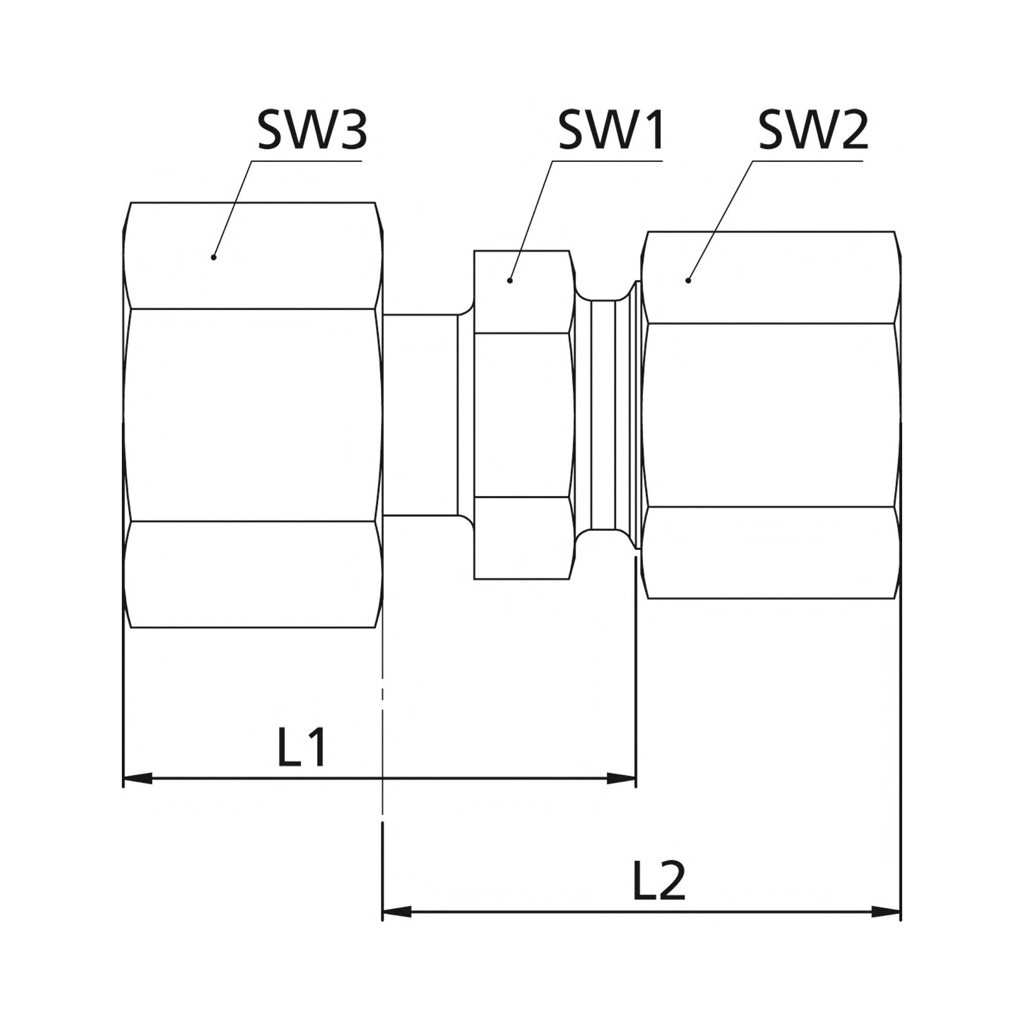 RIEGLER Reduzierung, Rohr-Außen-Ø Muffen 12/10 mm, PN max. 630 bar, SW1 19, SW2 22, SW3 24, Stahl verzinkt. Reduzierung-2