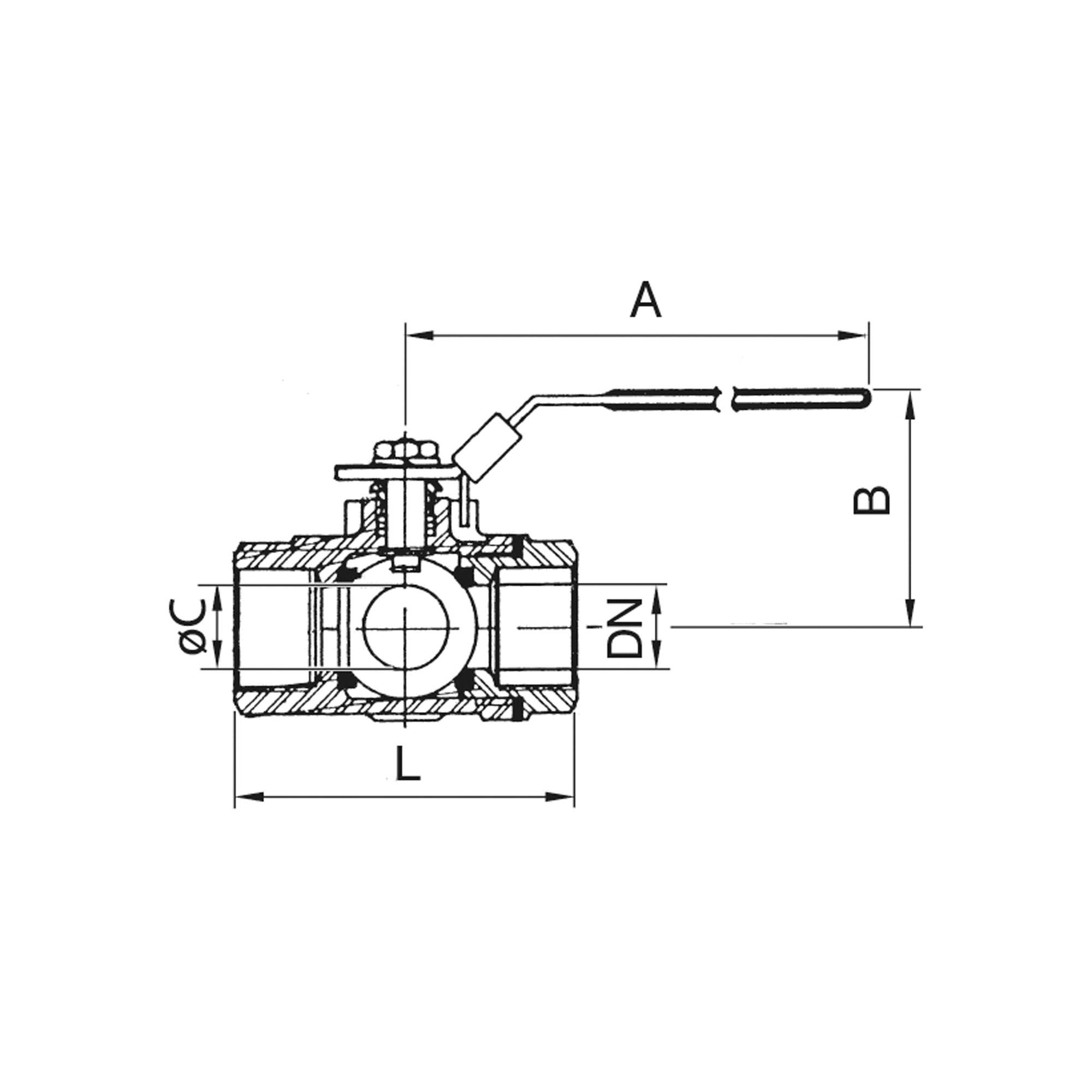 RIEGLER 3-Wege-Kugelhahn, T-Bohrung, Edelstahl 1.4408, G 3/4, DN 20, Betriebstemperatur -20 °C bis 180 °C, PN max. 63 ba-2