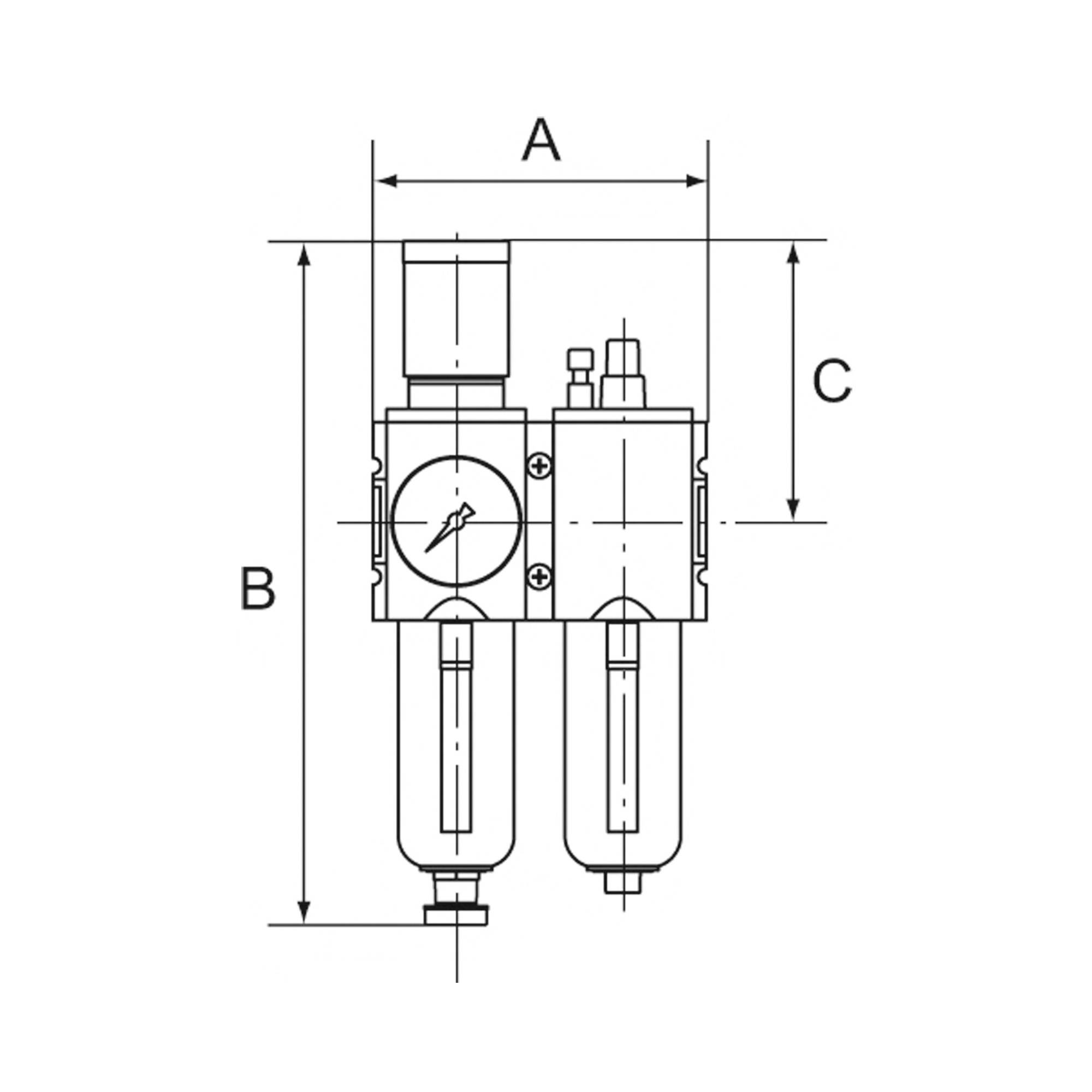 RIEGLER Wartungseinheit 2-tlg. »FUTURA«, PC-Behälter, Schutzkorb und Manometer, BG 4, G 3/4, Regelbereich 0,5-16 bar, Ko-1