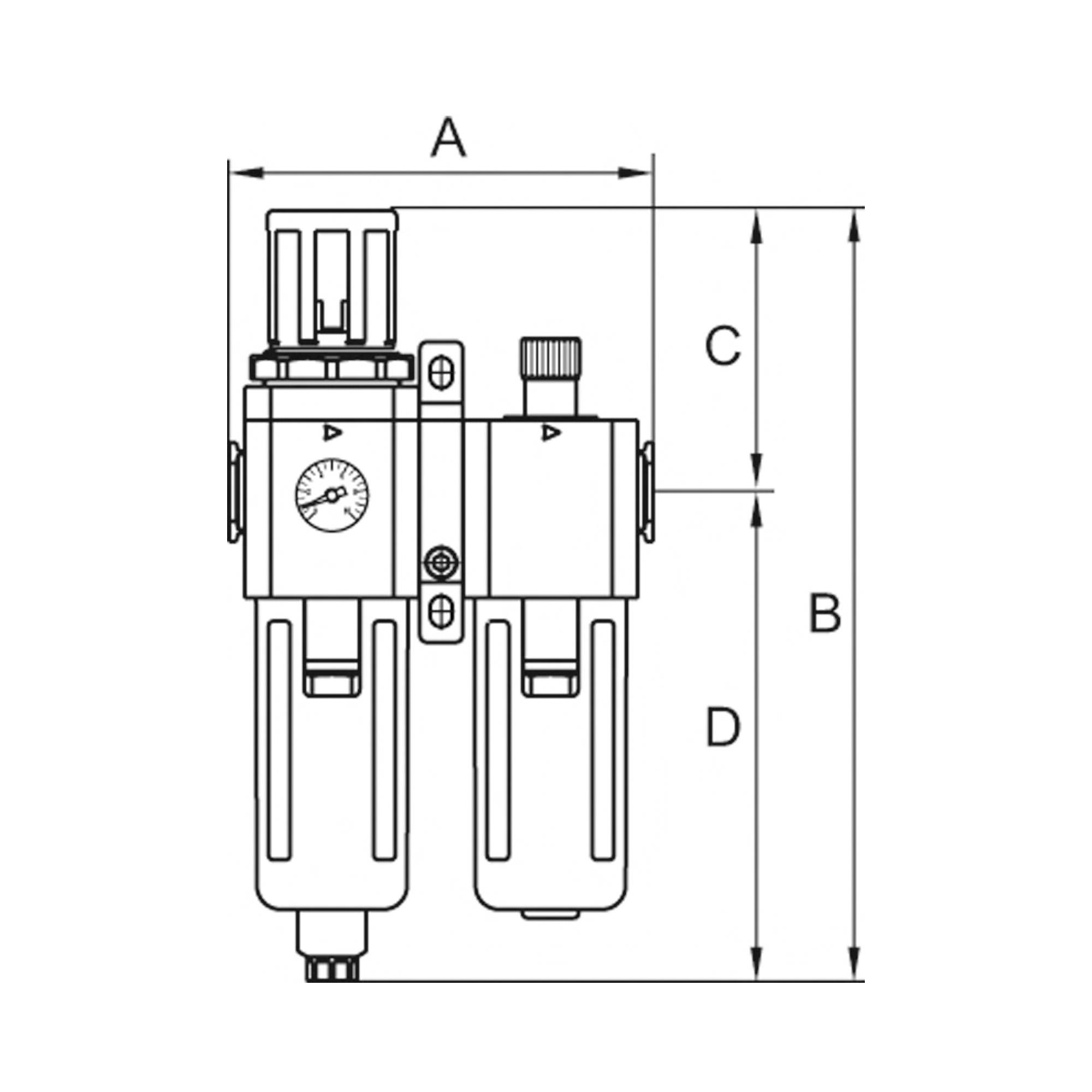 RIEGLER Wartungseinheit 2-tlg. »G« mit Metallbehälter u. Sichtrohr, 5 µm, BG 600, G 3/4, PE max. 10 bar, Regelber. 1,5 --1