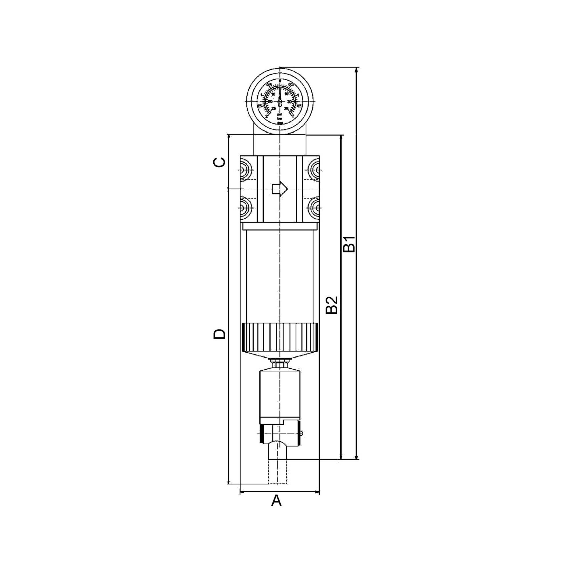 RIEGLER Vorfilter mit Differenzdruckmanometer, 3 µm, G 2, Eingangsdruck 4 - 12 bar, Mediums-Umgebungstemperatur 5 °C bis-2