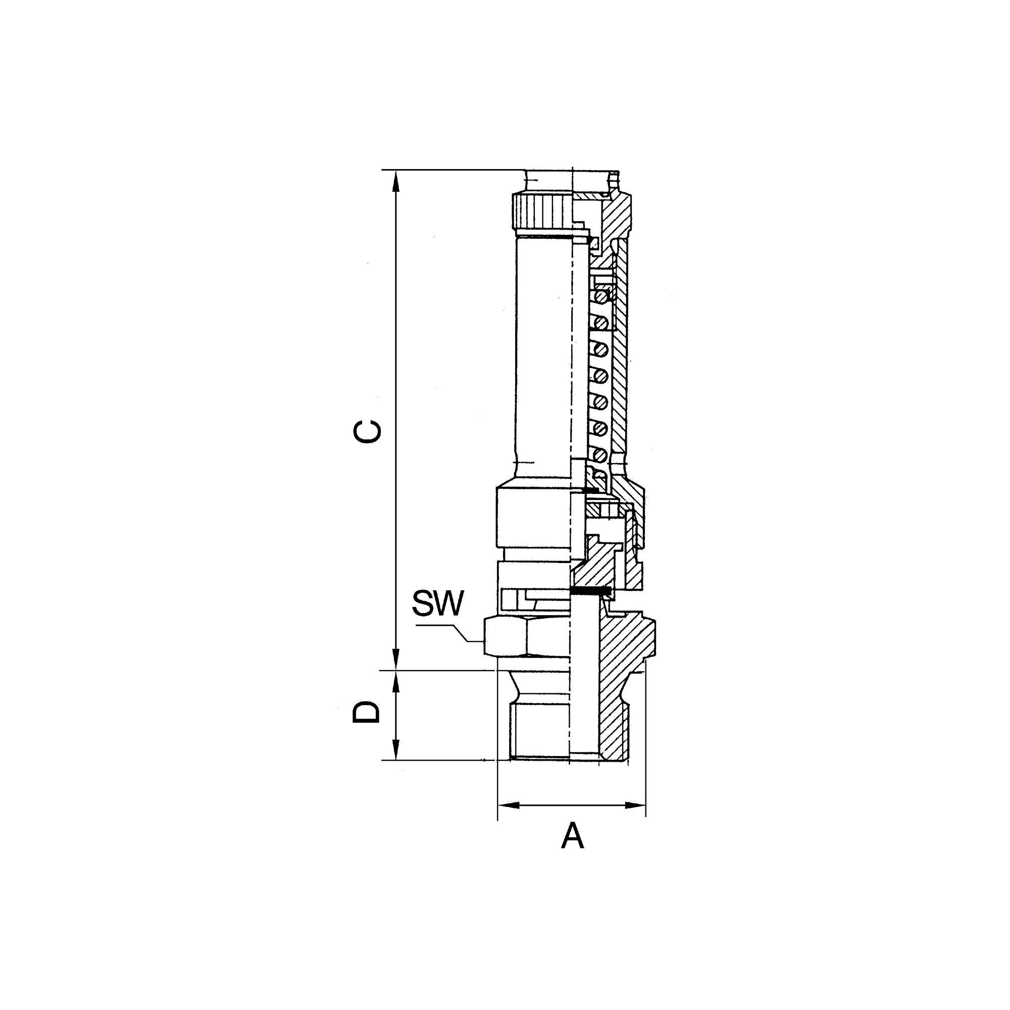 RIEGLER Sicherheitsventil DN 10, Messing, Betriebstemperatur -25 °C bis 180 °C, G 3/4, SW 32, Ansprechdruck 11 bar, baum-2