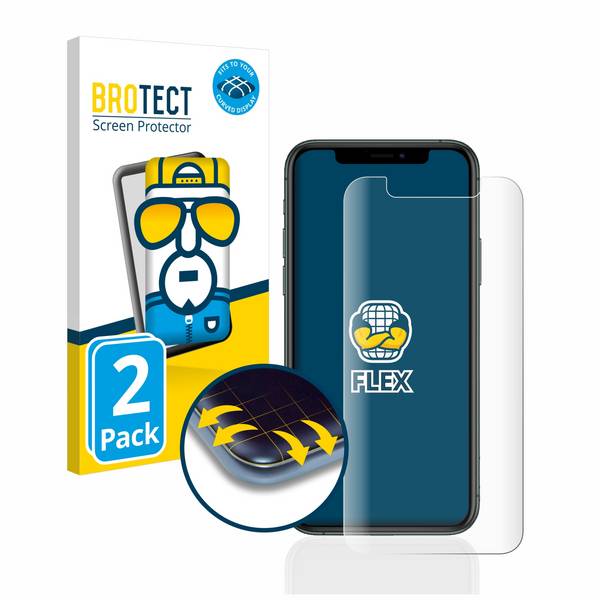 2x BROTECT Flex Fullscreen Schutzfolie für Apple iPhone 11 Pro Full-Screen 3D Curved Transparent