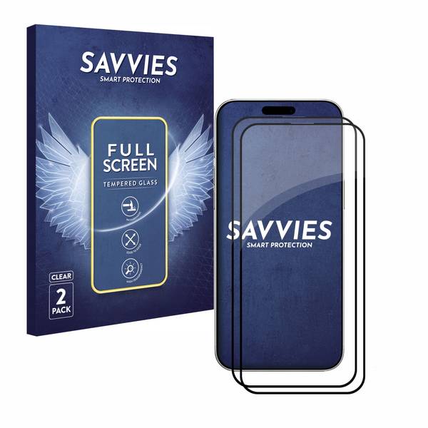 2x Savvies FHD33 2.5D Full Screen Schutzglas für Apple iPhone 16 Pro Max Full Screen (schwarz)