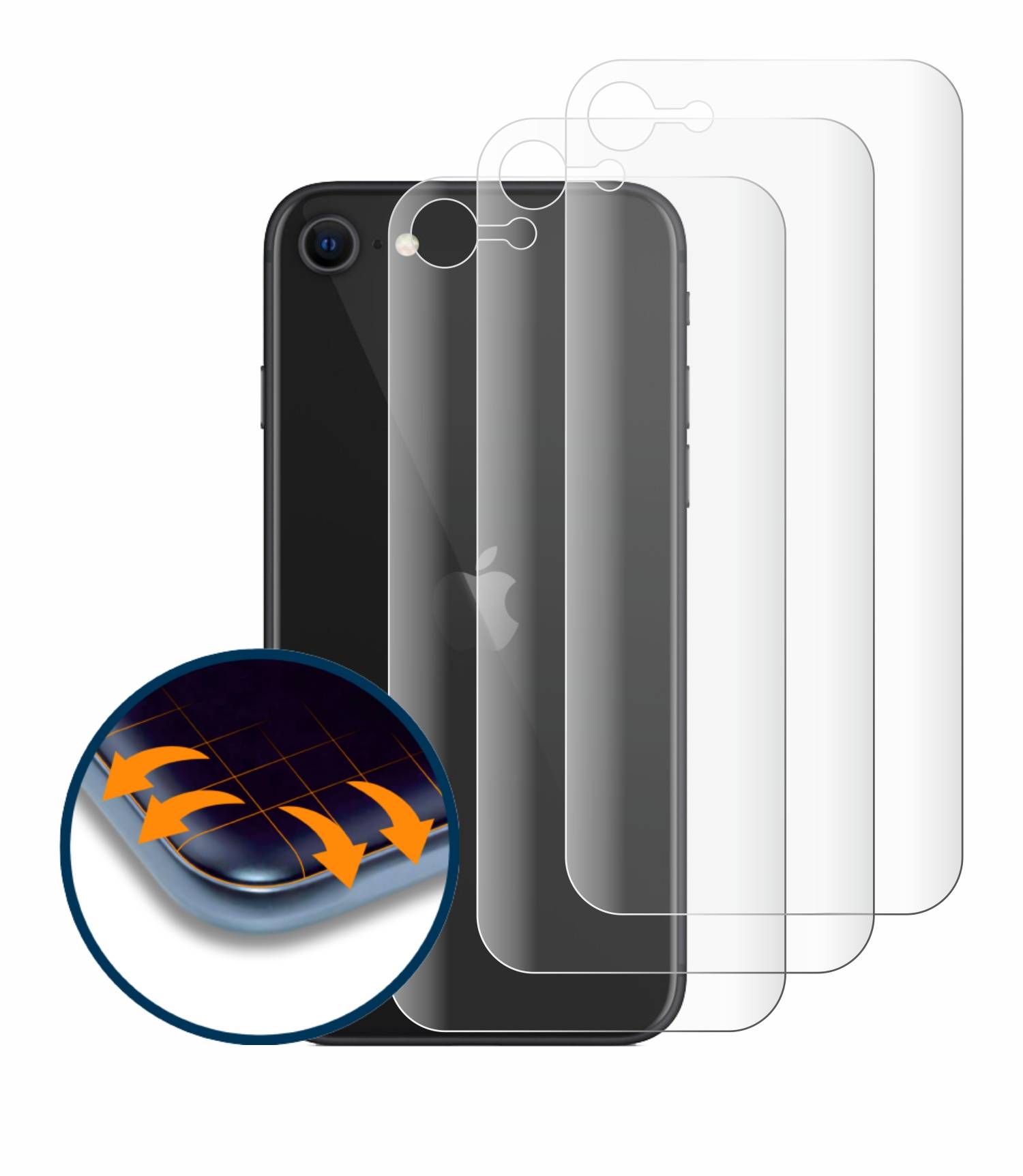 4x Savvies Flex Full-Cover Schutzfolie für Apple iPhone SE 2 / SE 3 (Rückseite) Full-Screen 3D Curved Transparent-3