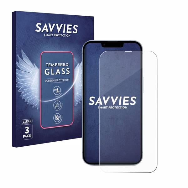 3x Savvies Schutzglas für Apple iPhone 14 Echtglas 9H-Härte klar