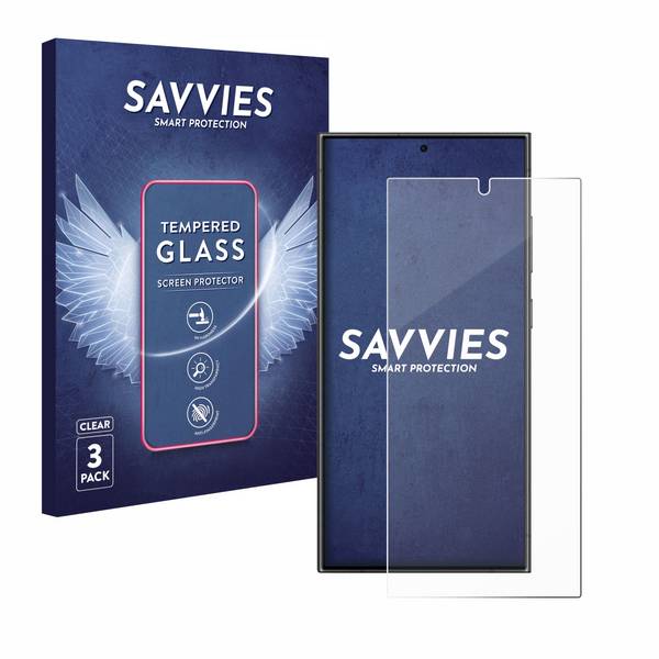 3x Savvies Schutzglas für Samsung Galaxy S24 Ultra (case-friendly) Echtglas 9H-Härte klar