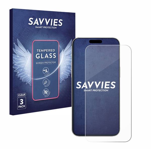 3x Savvies Schutzglas für Apple iPhone 16 Echtglas 9H-Härte klar