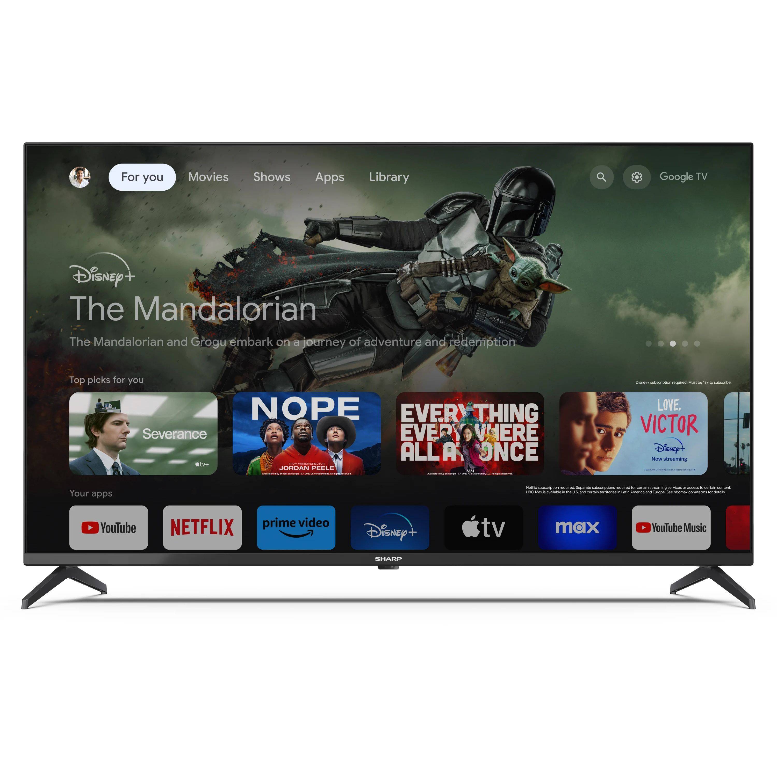 SHARP 43GL4260E – 43 Zoll Fernseher 4K UHD LED Google TV – Rahmenloses Design, Dolby Vision, Dolby Atmos, HDMI eARC-2