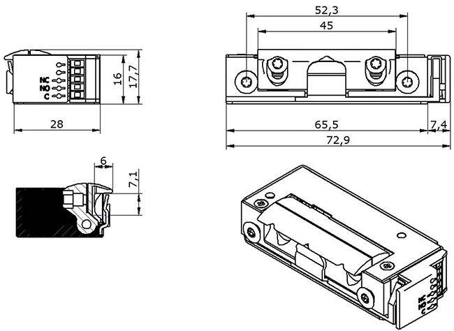 E-Öffner 5U6X10 9-24V AC/DC Strom m.RÜ. - Artikel: 8431922078358-1