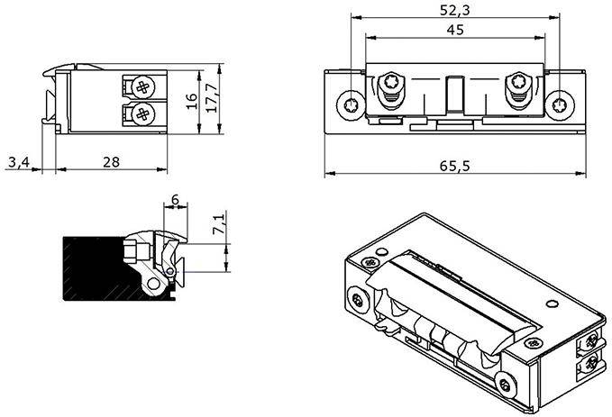E-Öffner 52B10 6-14V AC/DC Strom mec.A+E - Artikel: 8431922082539-1