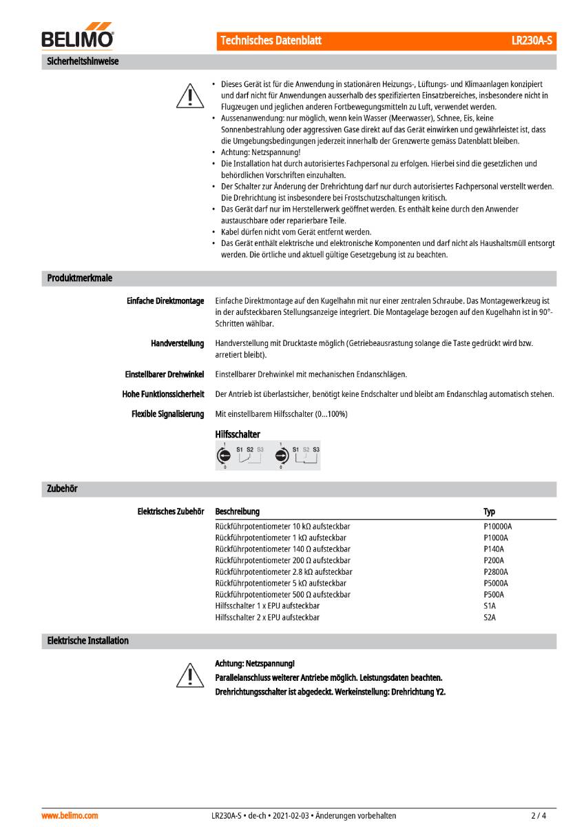 Belimo Antrieb f. Kugelhahn AC 230V5Nm, Auf-Zu o. 3-Pkt., 90 s, IP54, HS-2