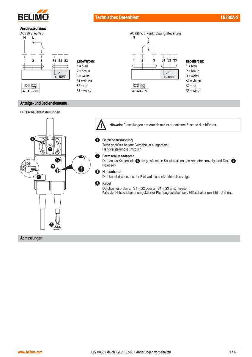 Belimo Antrieb f. Kugelhahn AC 230V5Nm, Auf-Zu o. 3-Pkt., 90 s, IP54, HS-3