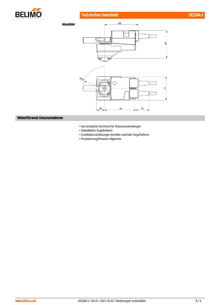 Belimo Antrieb f. Kugelhahn AC 230V5Nm, Auf-Zu o. 3-Pkt., 90 s, IP54, HS-4