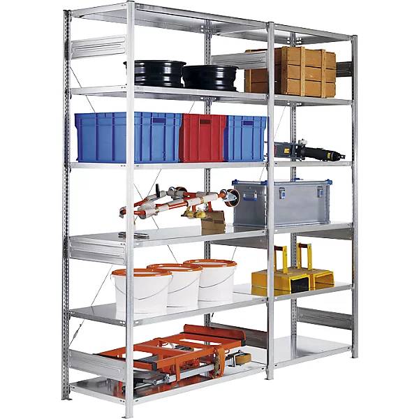 Schwerlast-Steckregal einseitig HxBxT 3000 x 750 x 300 mm grau Grundregal. TAKKT Industrial & Packaging GmbH-1