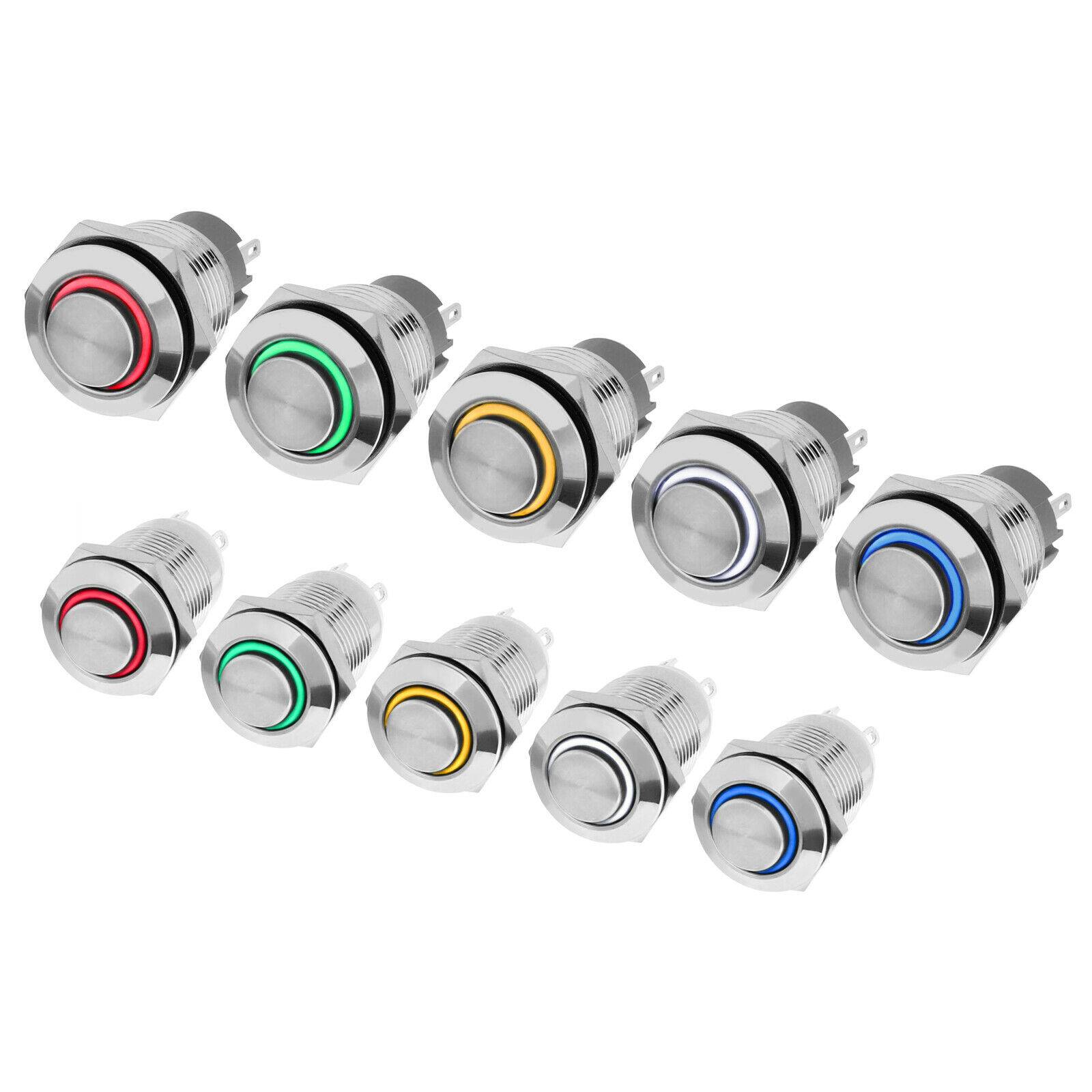 Taster Schalter 12V LED Beleuchtung Klingel Drucktaster Druckschalter Edelstahl 16mm Taster Weiß-0