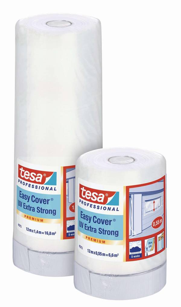 tesa 4370 Putzband UV Extra Oberflächenschutzklebeband, 12 m x 1400 mm, grau-weiss