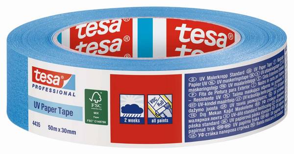 tesa 4435 UV Malerkrepp für Außenanwendung, 50 m x 19 mm, blau