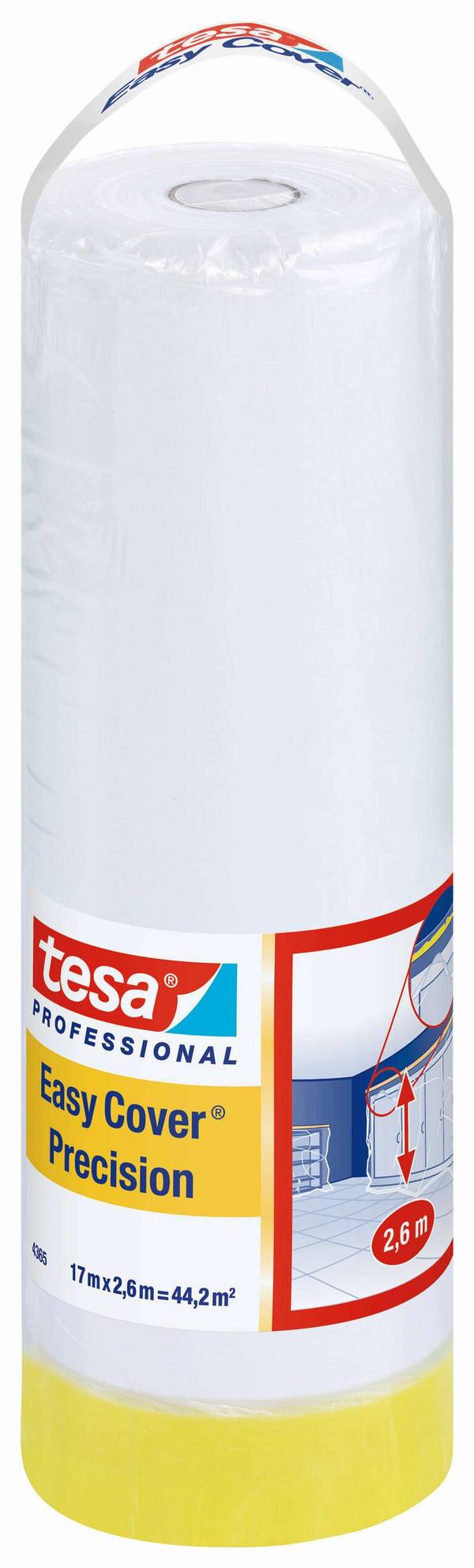tesa Easy Cover 4365 Präzision 2-in-1: Präzisionskrepp PLUS, 17 m x 2600 mm, gelb