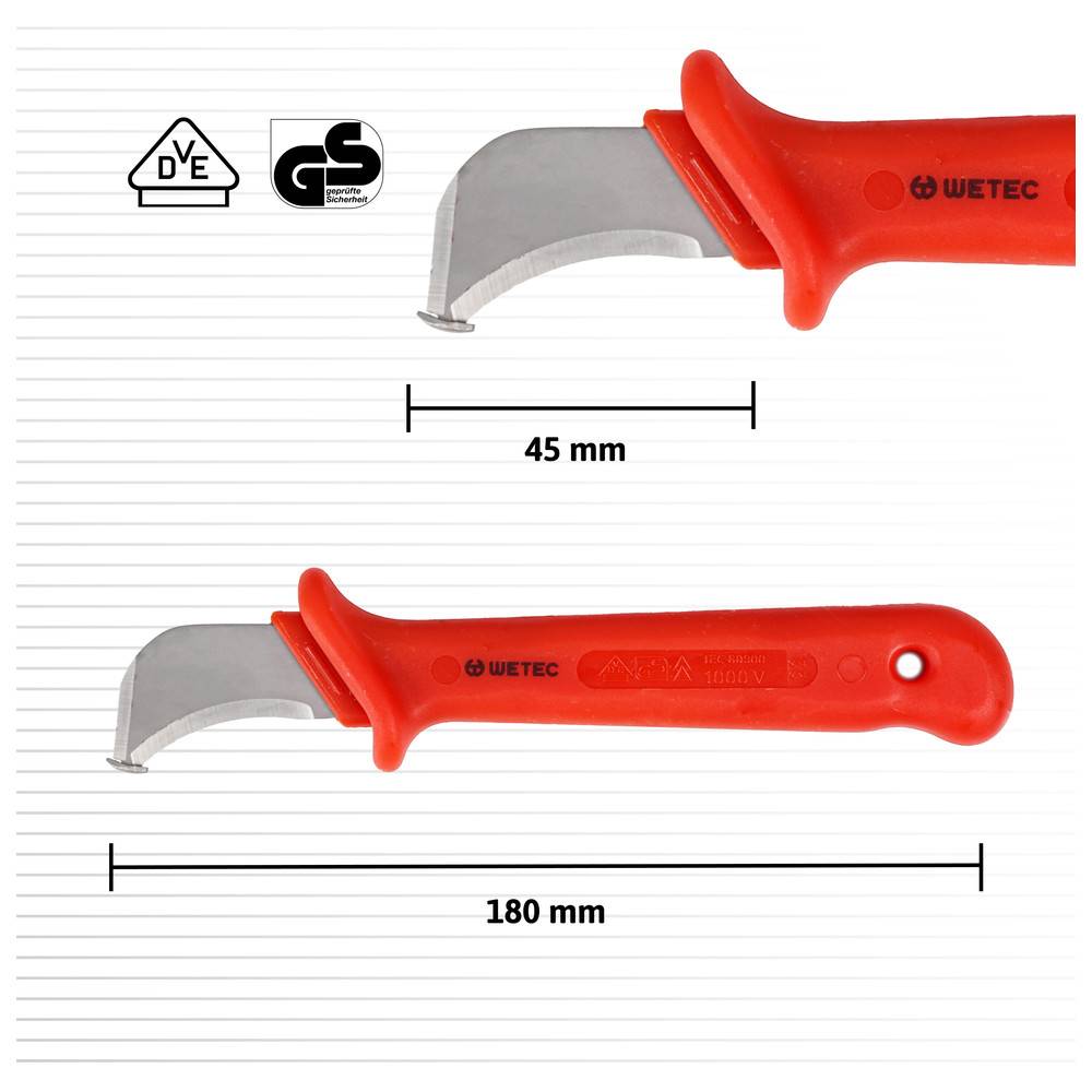 WETEC Abmantelungsmesser, Klinge mit Gleitfuß und Kappe, VDE-2