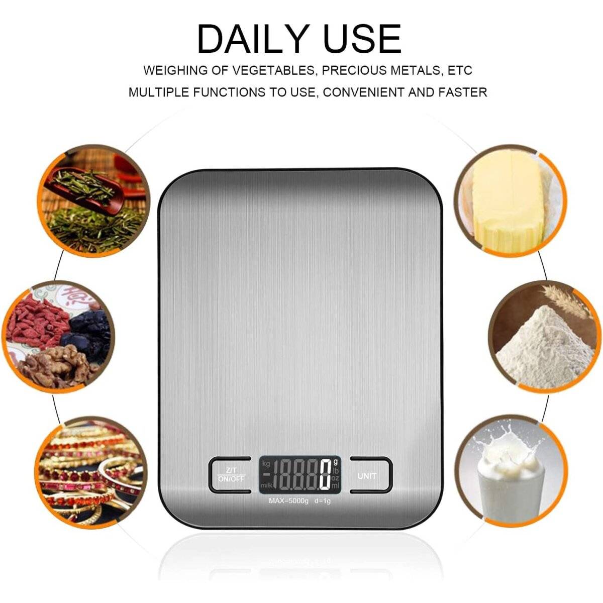Digitale Küchenwaage 5 kg aus Edelstahl mit LCD-Display-4