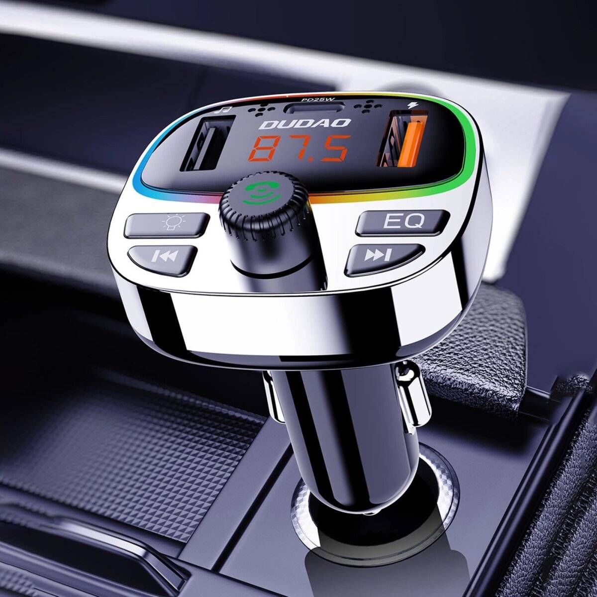 Transmitter mit PD25W Bluetooth 5.3 RGB-Ladeanschlüssen - Schwarz und Silber-1