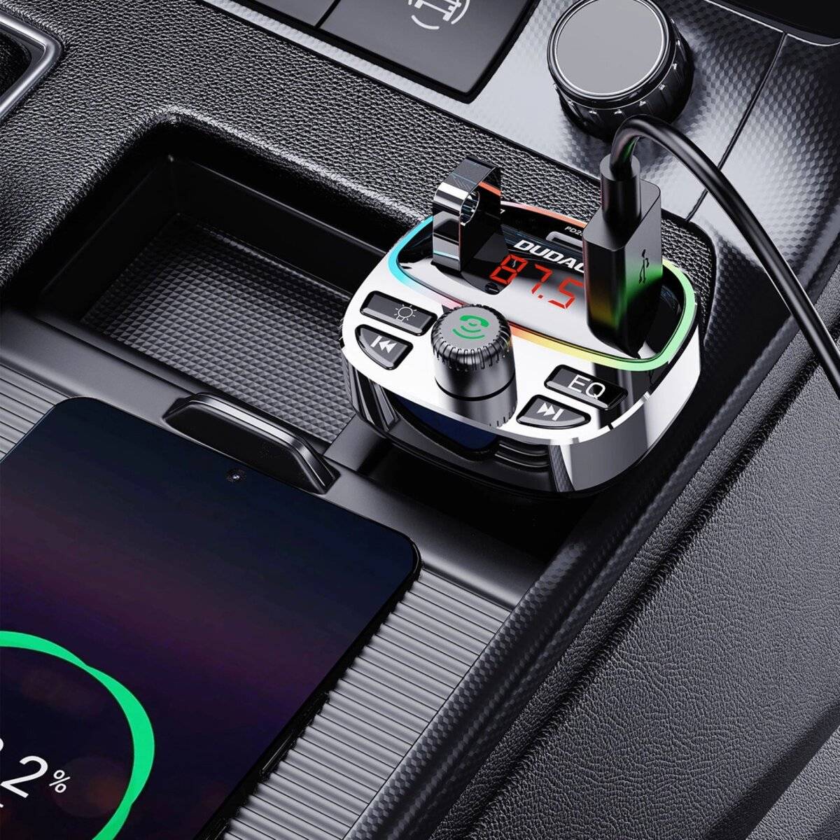 Transmitter mit PD25W Bluetooth 5.3 RGB-Ladeanschlüssen - Schwarz und Silber-2