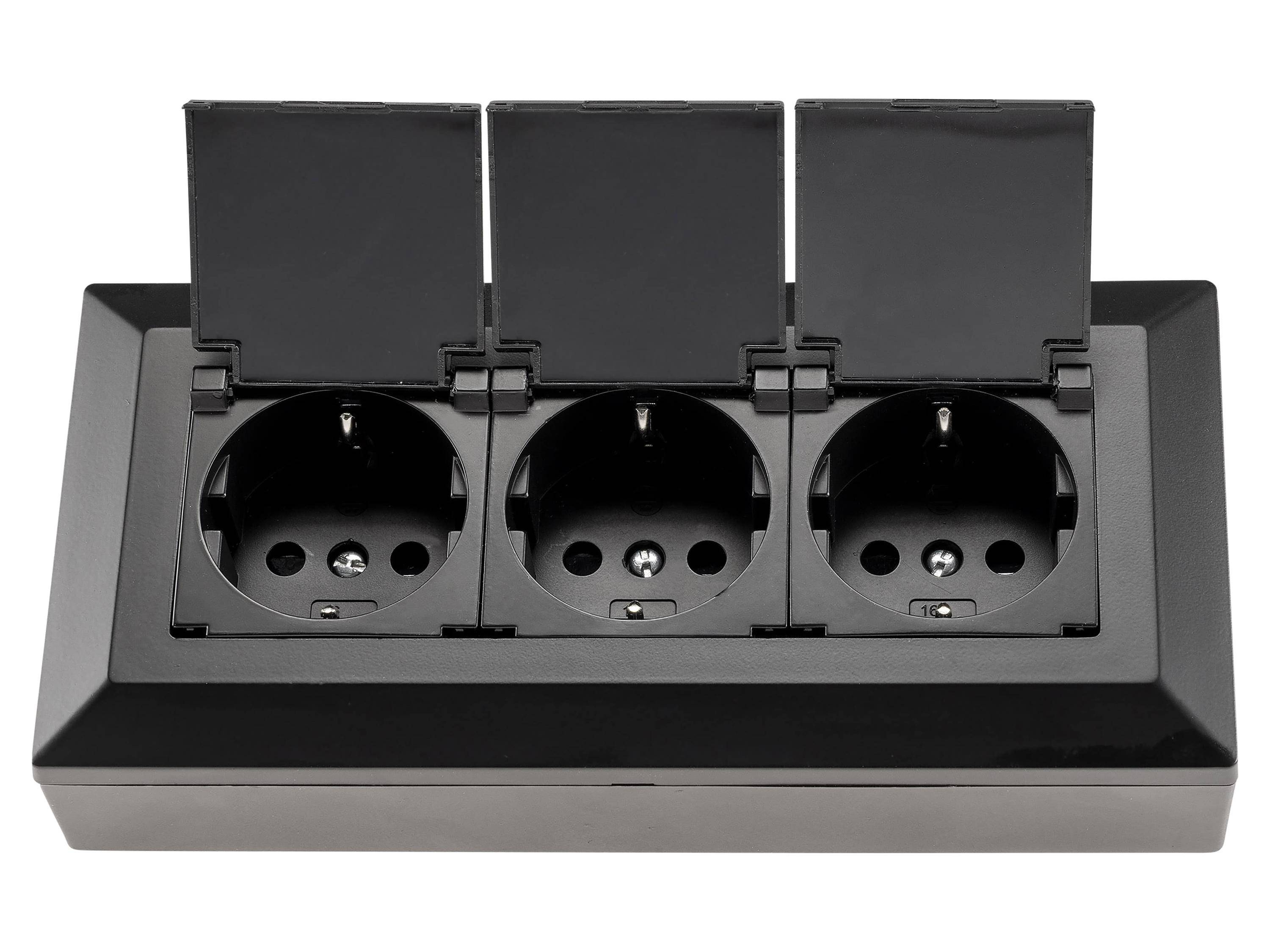 ChiliTec - DELPHI 3-fach Steckdosenblock mit Klappen, schwarz-2