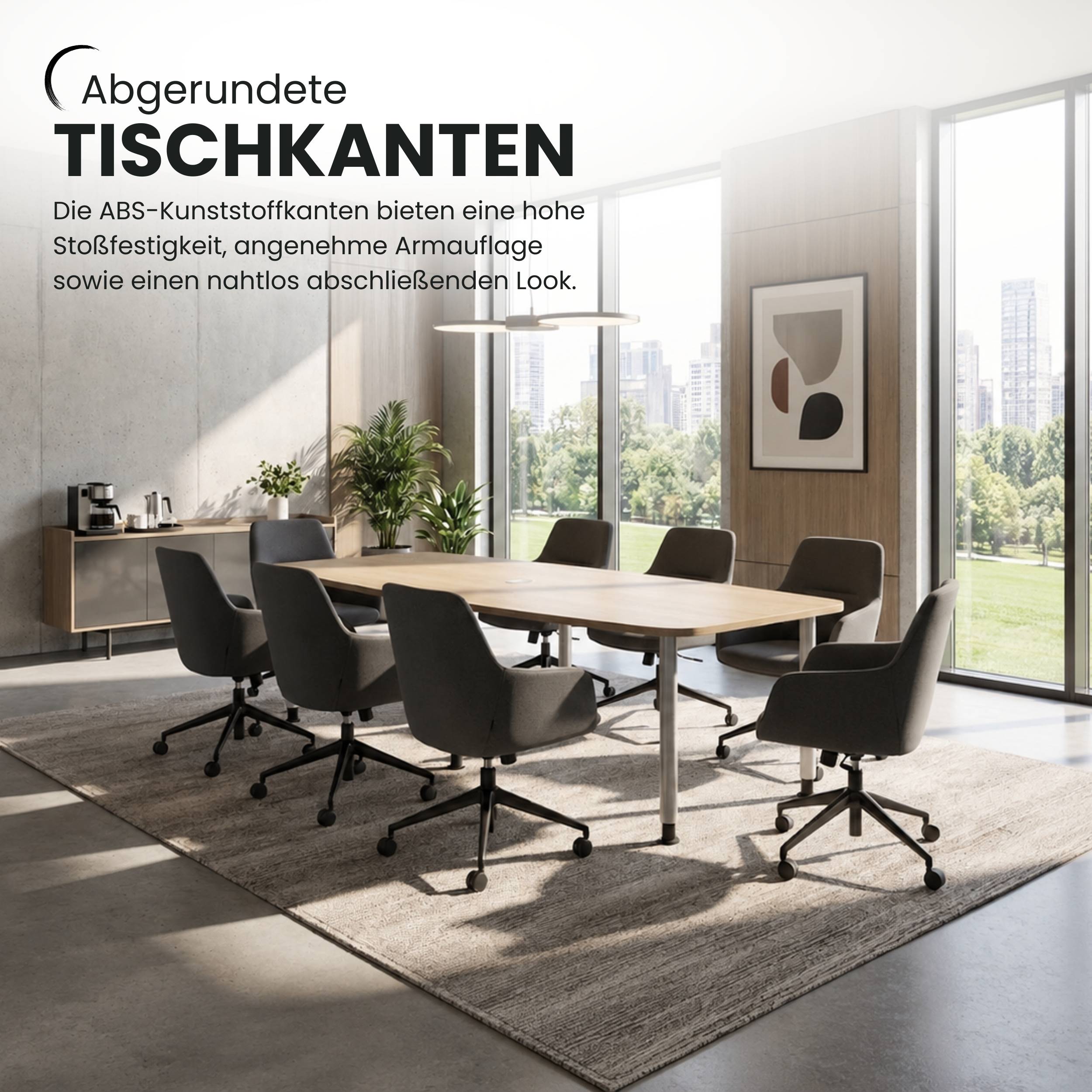 bümö Konferenztisch mittel KT28 - Dekor: Grau, tischfuss: Chromsäulen-1