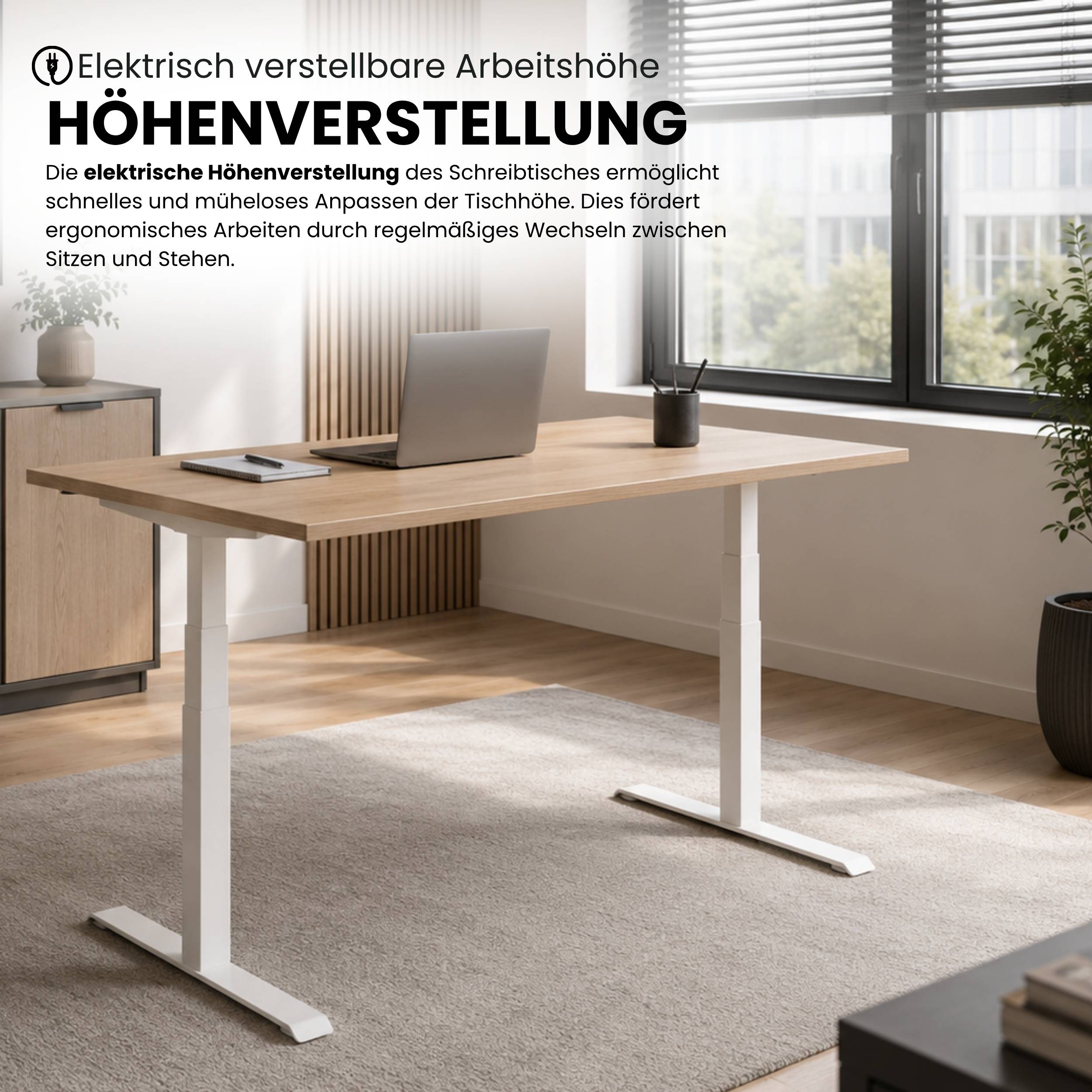 bümö Schreibtisch elektrisch Lite - Dekor: Weiß, Gestell: Graphit, Größe: 180 x 80 cm-1