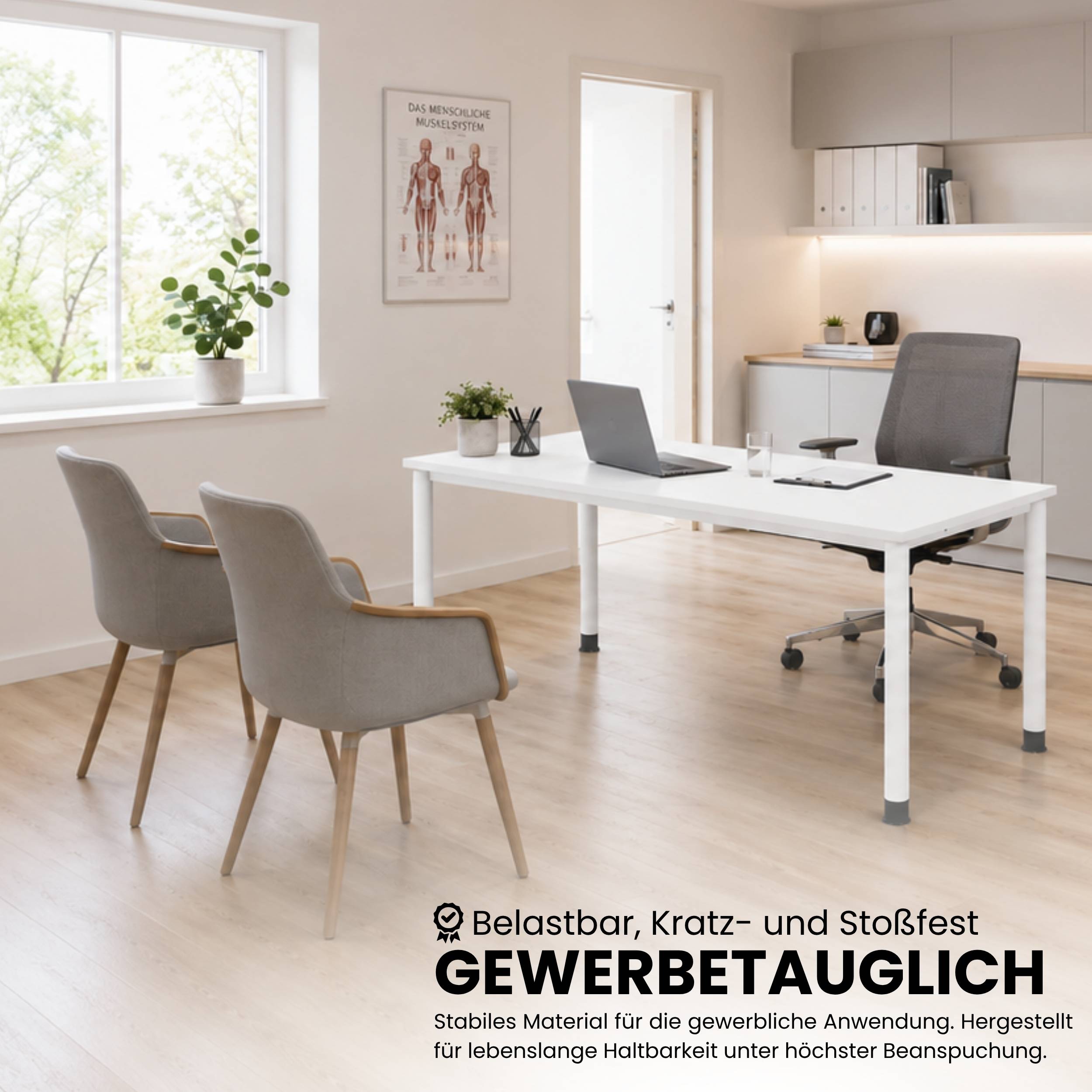 bümö Schreibtisch Serie-H - Dekor: Weiß, Größe: 160 x 80 cm, Gestell: Graphit-2