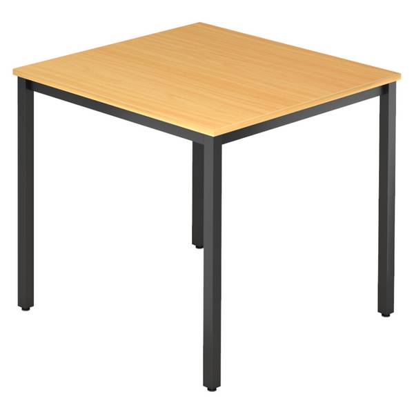 bümö Besprechungstisch Serie-D - Dekor: Buche, Größe:  80x80 cm, tischfuss: Vierkantrohr schwarz