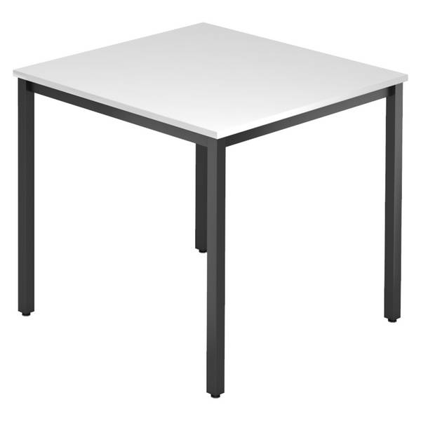bümö Besprechungstisch Serie-D - Dekor: Weiß, Größe:  80x80 cm, tischfuss: Vierkantrohr schwarz