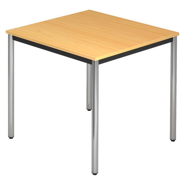 bümö Besprechungstisch Serie-D - Dekor: Buche, Größe:  80x80 cm, tischfuss: Rundrohr verchromt