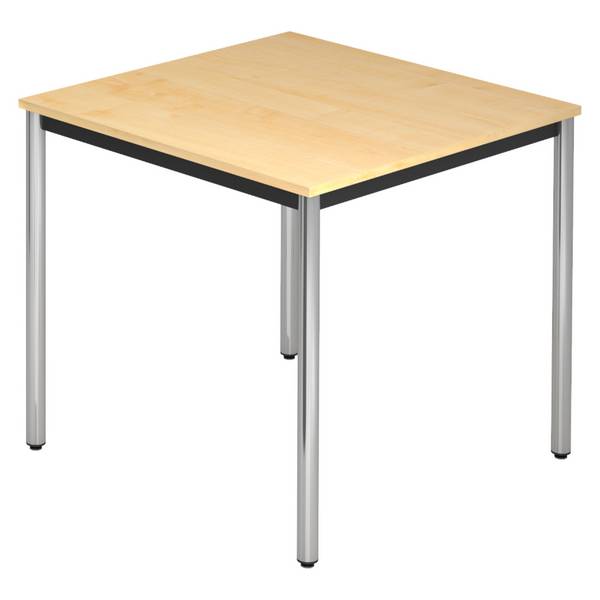 bümö Besprechungstisch Serie-D - Dekor: Ahorn, Größe:  80x80 cm, tischfuss: Rundrohr verchromt
