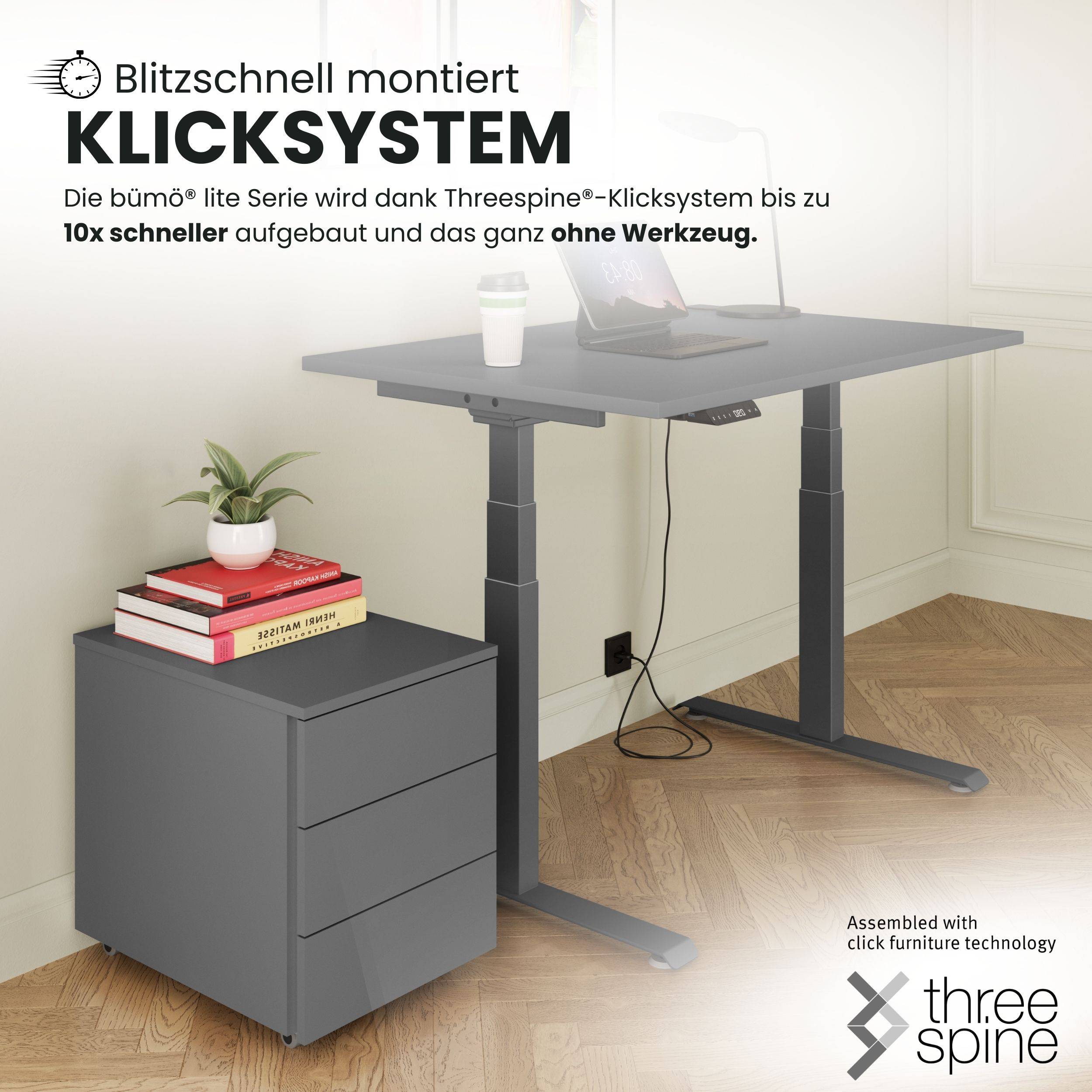 bümö lite Rollcontainer - mit 3 Schubladen - Dekor: Grau-1