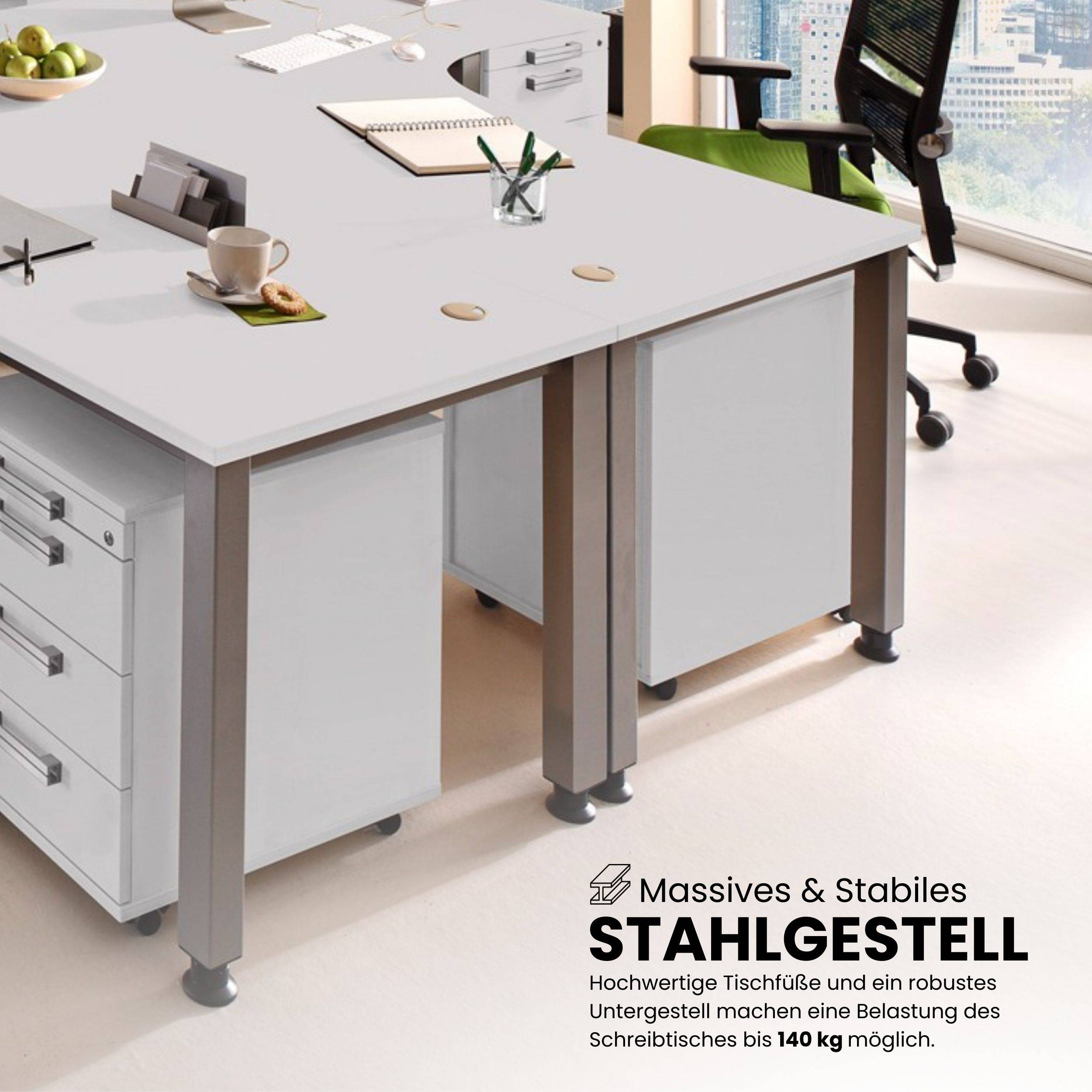 bümö Schreibtisch Serie-Q - Dekor: Weiß, Gestell: Silber, Größe: 160 x 80 cm-2