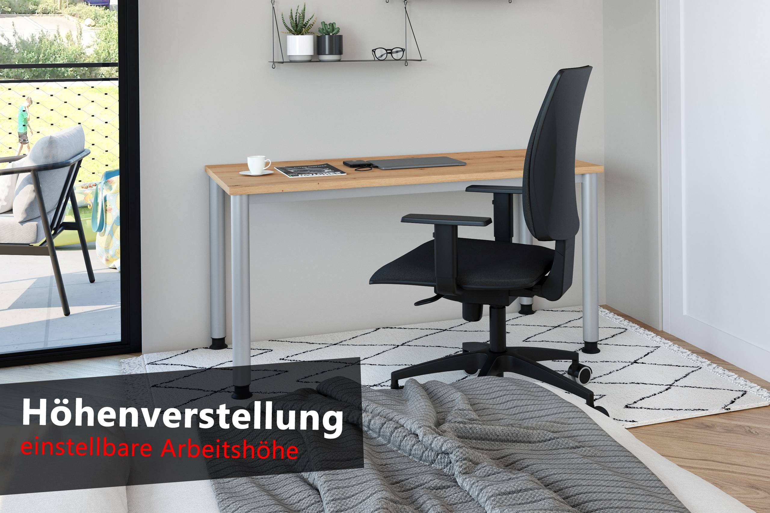 bümö Schreibtisch Serie-H (Mini) - Größe: 120 x 67,2 cm, Dekor: Graphit, Gestell: Graphit-1