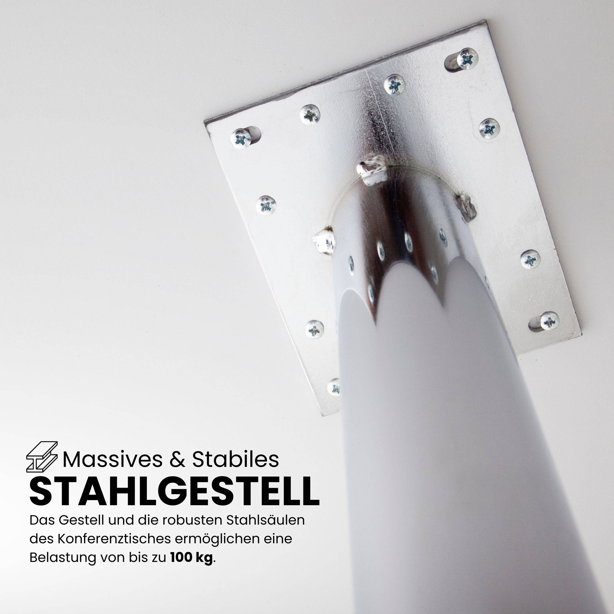 bümö Konferenztisch mittel KT28 - Dekor: Grau, tischfuss: Chromsäulen-4
