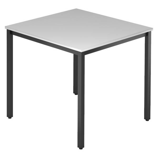bümö Besprechungstisch Serie-D - Größe:  80x80 cm, Dekor: Grau, tischfuss: Vierkantrohr schwarz