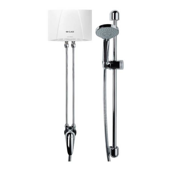 CLAGE MBX4 Shower Durchlauferhitzer Set 4,4kW 230V Übertisch max. 2,5l/min mit druckloser Einhebel-Duscharmatur,