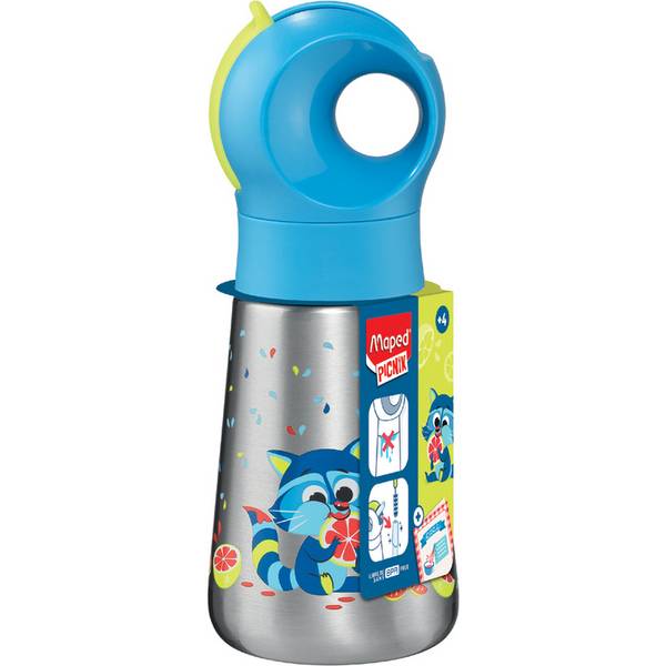 PICNIK Isolier-Trinkflasche WASCHBAER 350 ml aus Edelstahl mit Trinkhalm im