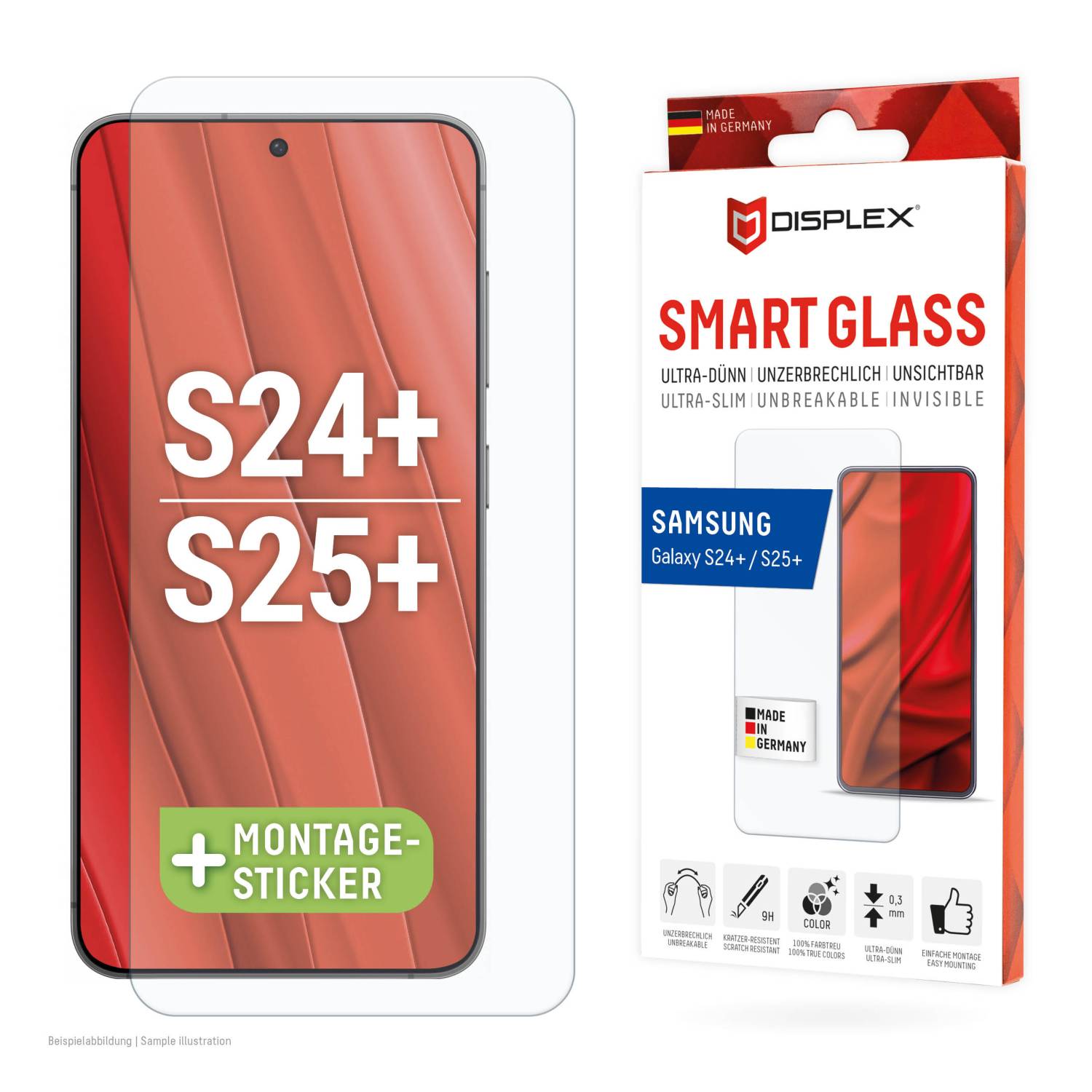 E.V.I. - Displex Smart Glass (9H) für Samsung Galaxy S24+, Montagesticker, unzerbrechlich, Samsung, Galaxy S24+, Trocken-2