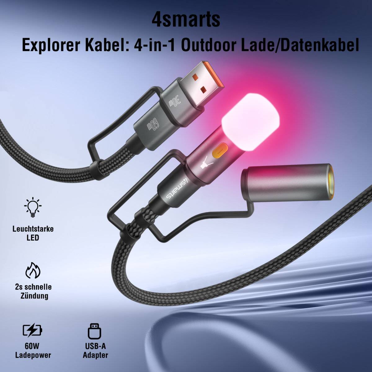 4smarts 541060, 1 m, USB C, USB C, USB 2.0, 0,48 Gbit/s, Schwarz, Grau-2