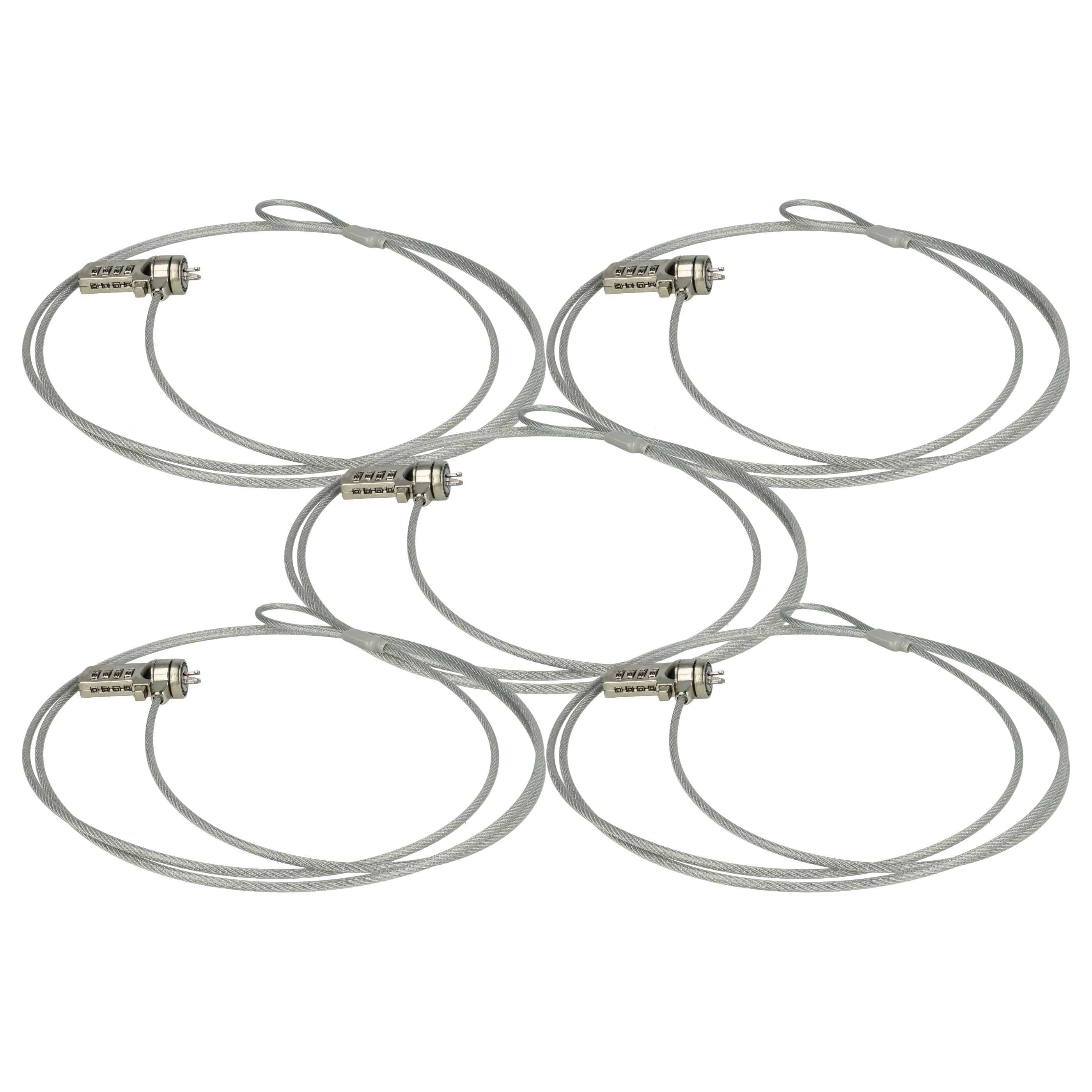 vhbw 5x Kensington Lock für Laptop Notebook | Kabelschloss mit Zahlenschloss, 1,8 m-0