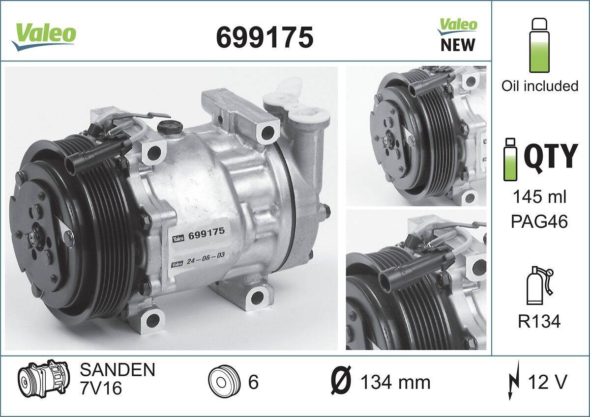 Klimakompressor 12 V R 134a Ø 134 mm VALEO für u.a. ALFA ROMEO 156-0