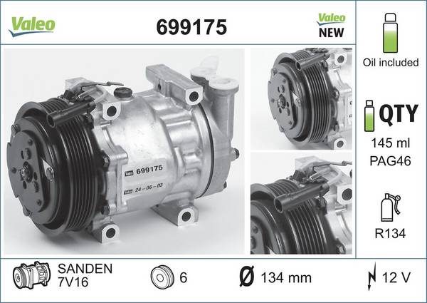 Klimakompressor 12 V R 134a Ø 134 mm VALEO für u.a. ALFA ROMEO 156